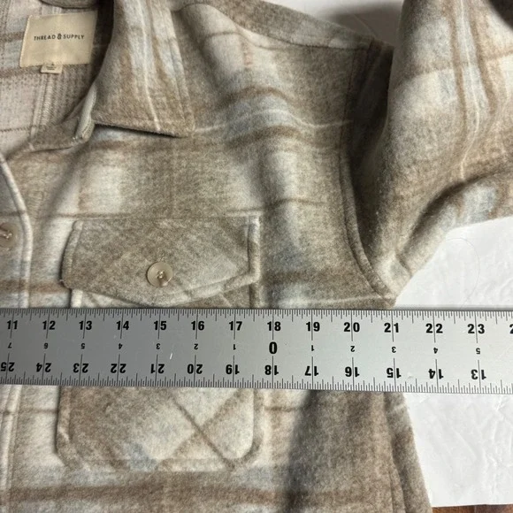 Thread & Supply Womens Plaid Shirt Jacket Shacket Beige Brown Collared Small - Picture 5 of 8